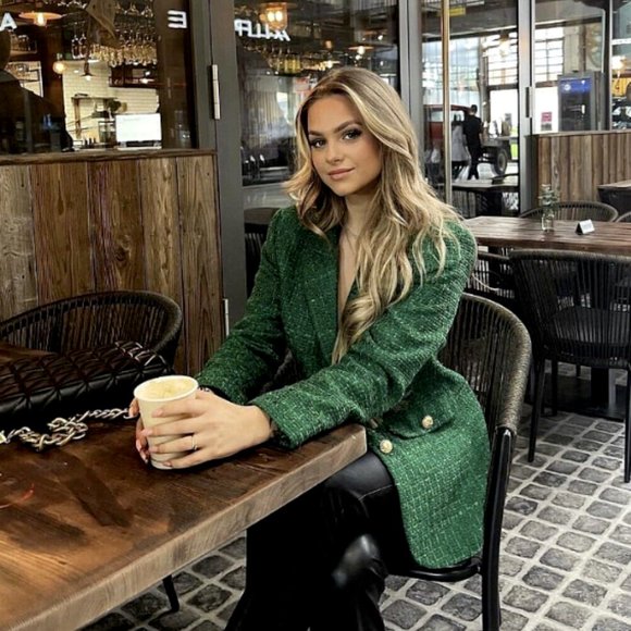 ZARA NEW WOMAN TEXTURED WEAVE TAILORED BLAZER JACKET GREEN 2761/062 Size S - Picture 9 of 15